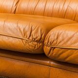 3-seater leather and wood sofa, 1950s vintage modernism