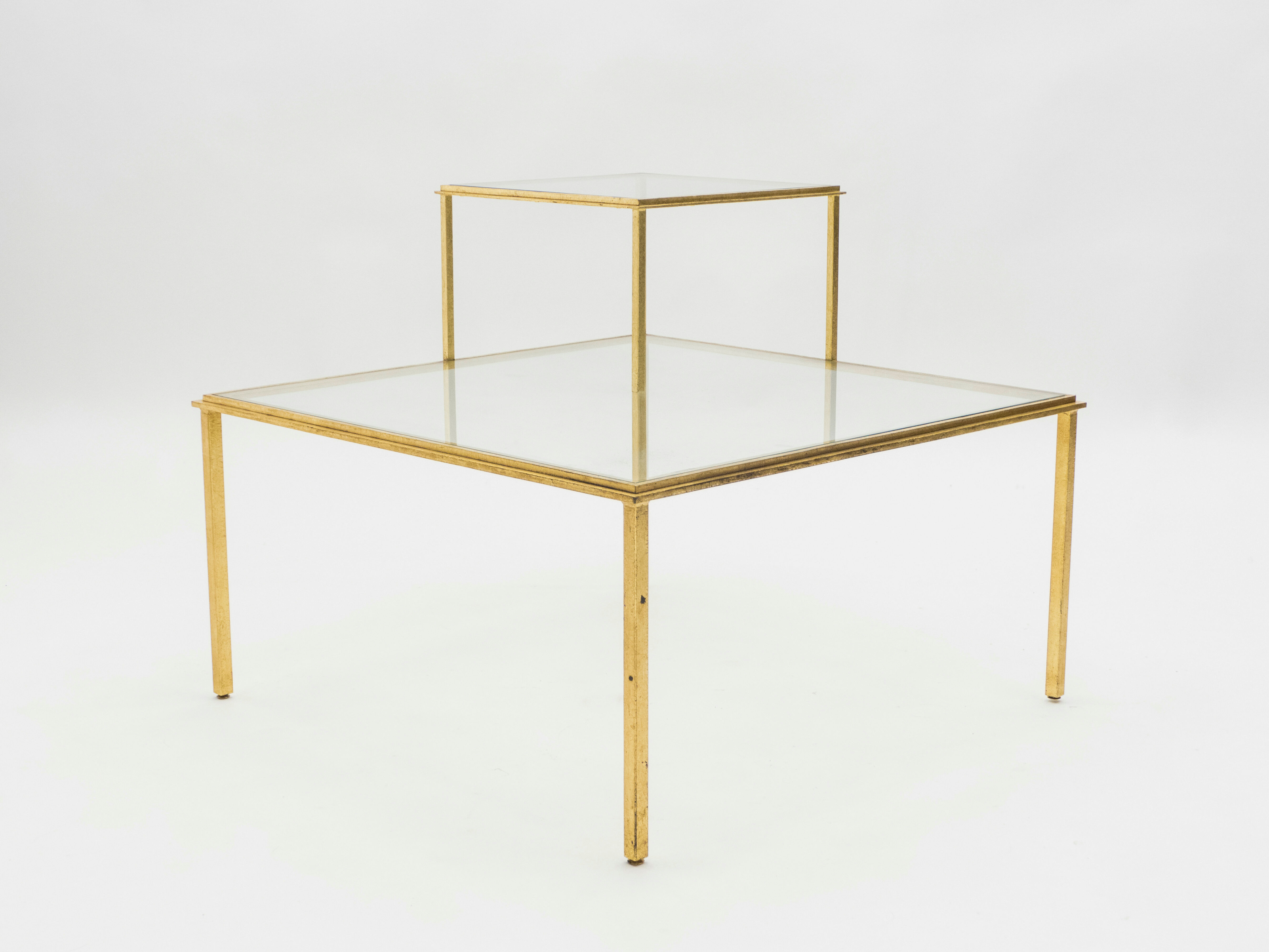 Table basse fer forgé dorée signée Robert Thibier années 60