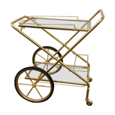 Rolling service table in gilded metal