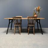 Handmade industrial oak dining table with black metal legs