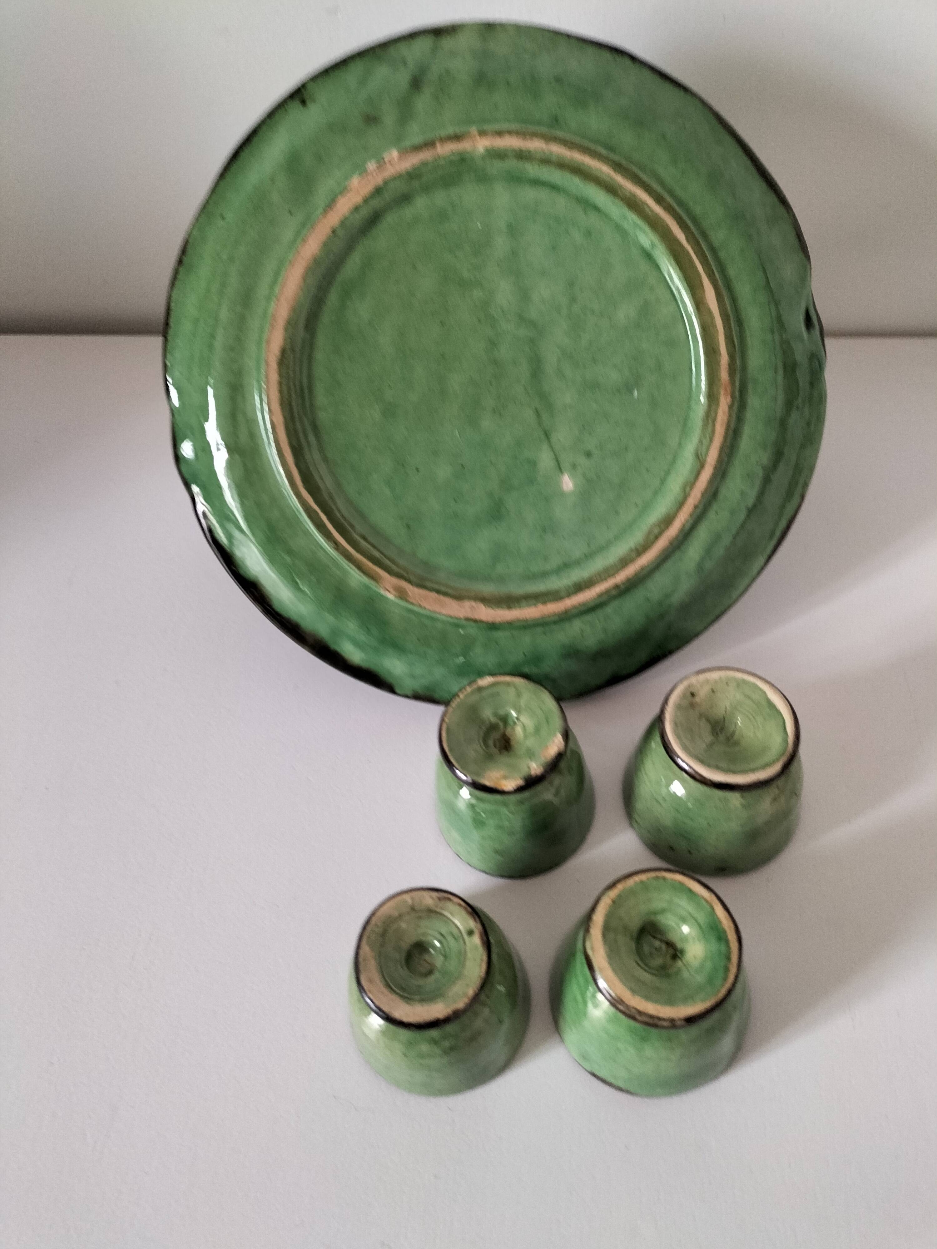 Plateau and its 4 ceramic workshop bowls - green Geneva