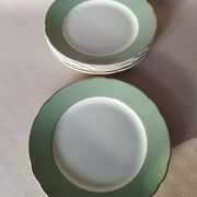 6 flat plates Villeroy & Boch Mettlach celadon green and vintage gold 1960s