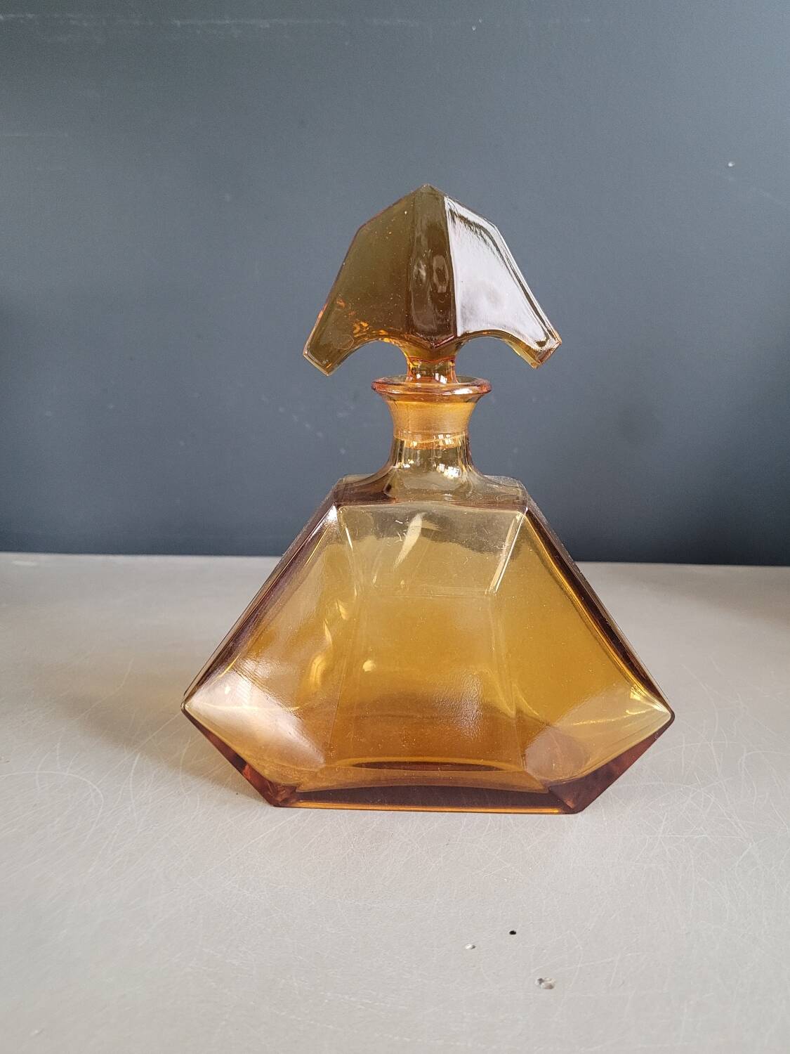 Art Deco liqueur carafe in amber glass