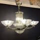 Art deco chandelier with chopsticks spirit Petitot bronze frosted glass Skyscraper
