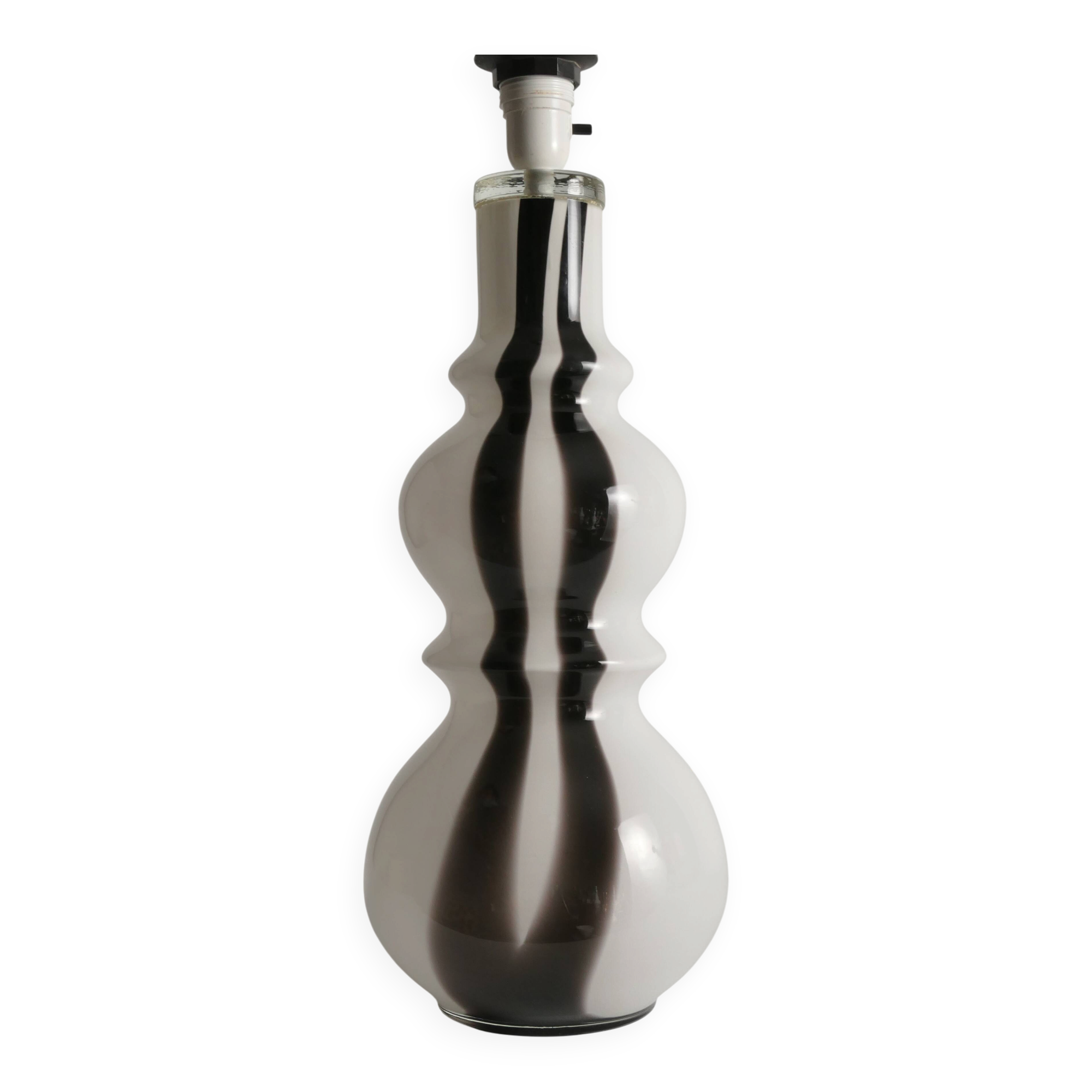Sculptural Art Glass Murano Style Table Lamp, Black & White, 1960s