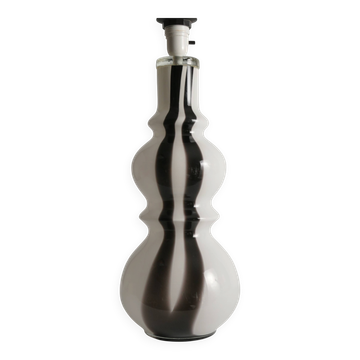 Lampe de table en verre artistique sculptural de style Murano, noir et blanc, années 1960.