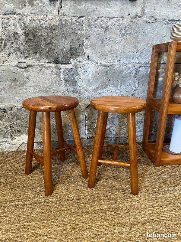 2 tabourets en pin vintage années 80