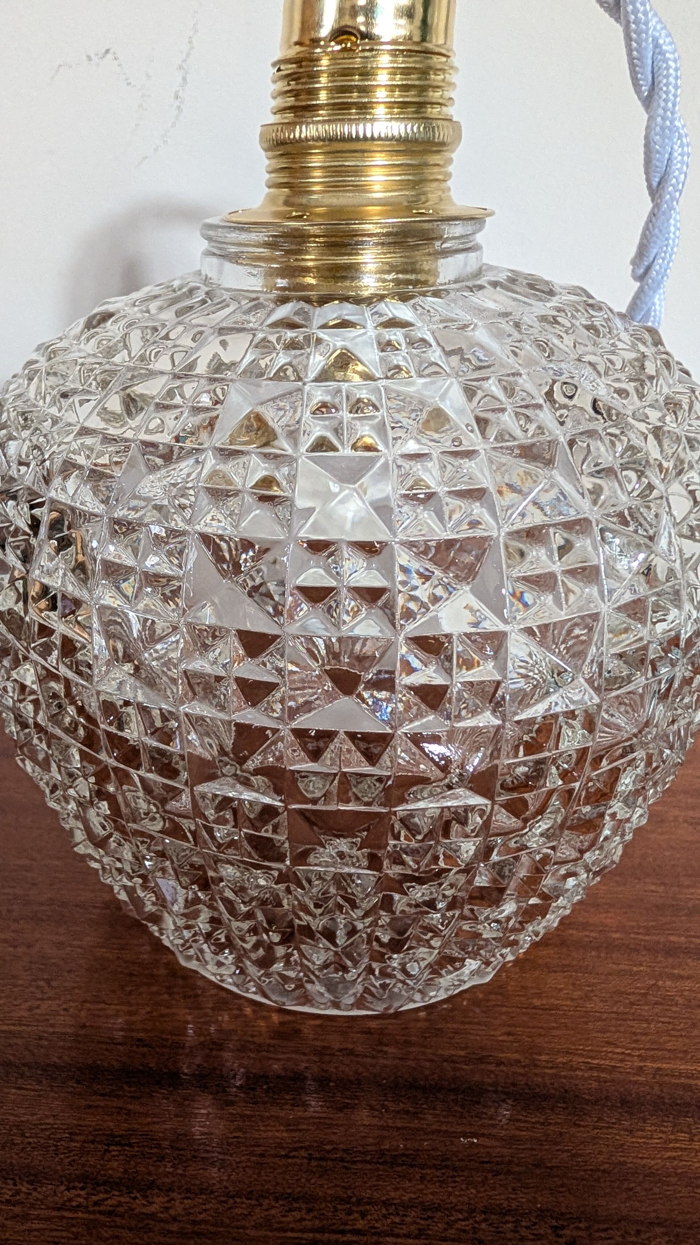 Pyramid relief pressed glass tulip light fixture — 1960s/70s