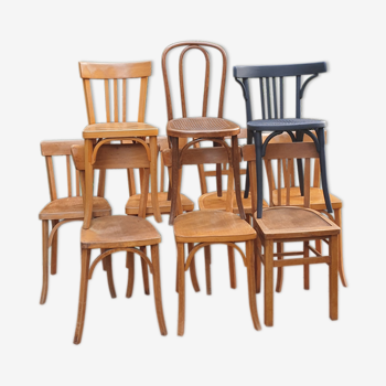 Lot of ten mismatched bistro chairs