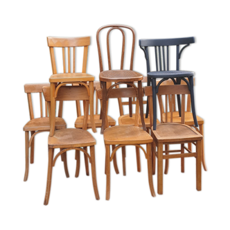 Lot of ten mismatched bistro chairs