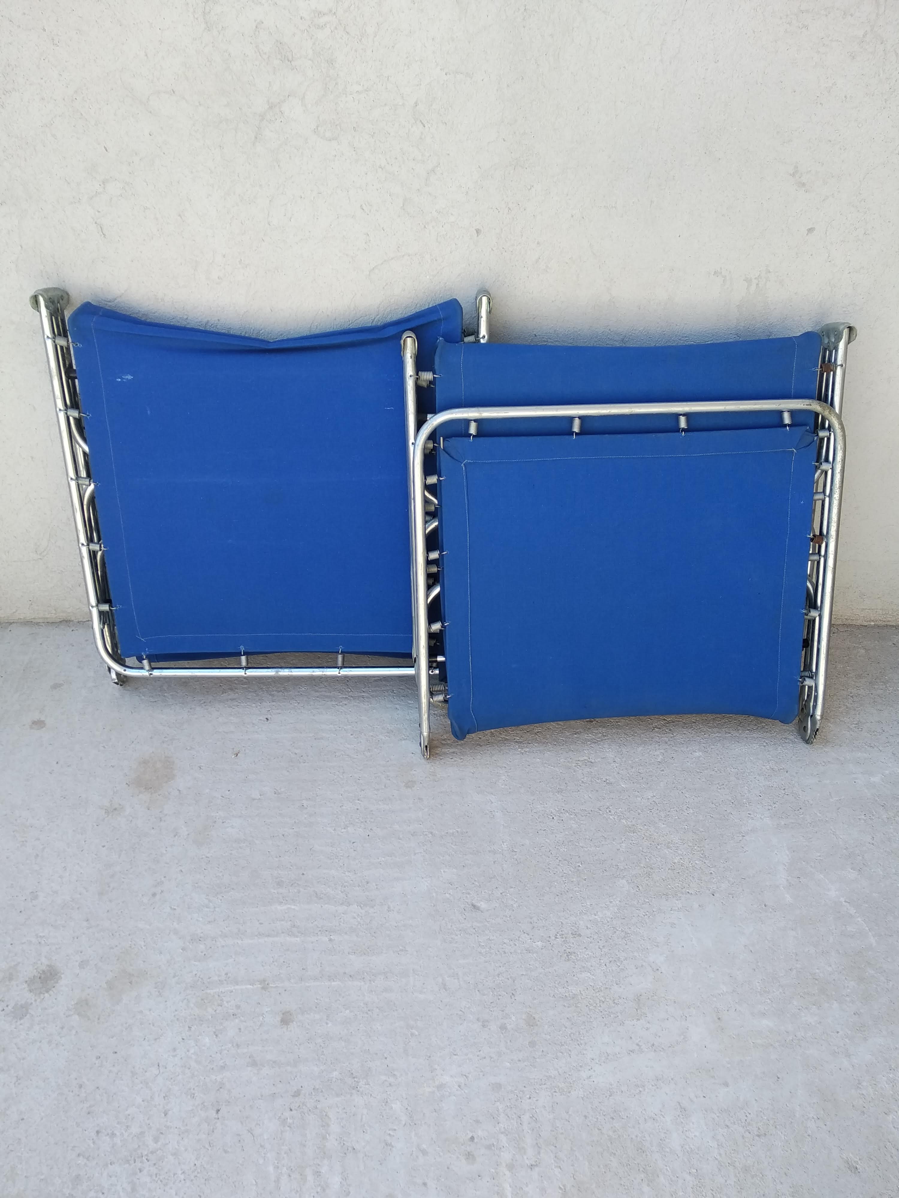 Camp bed - folding sunbed aluminum and vintage cotton