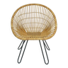 Fauteuil du milieu du siècle des années 1960 en osier de bambou avec pieds en épingle à cheveux
