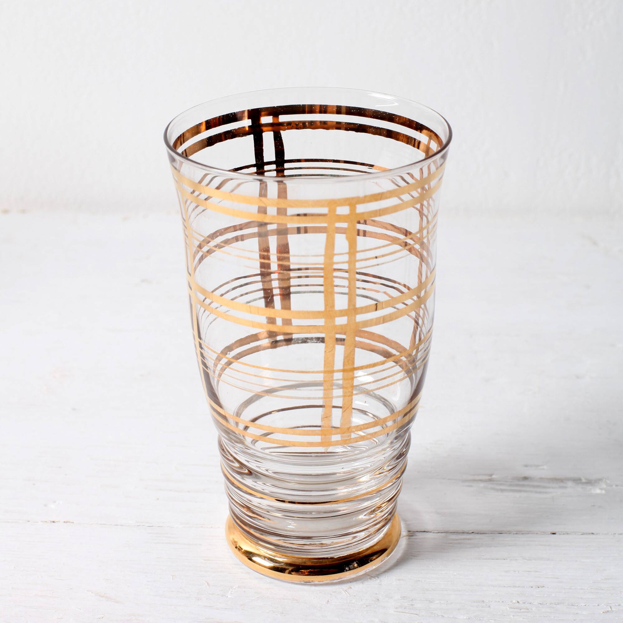 Mid-Century Italian Glass Pitcher & Six Glasses with Golden Details / Italy