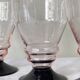 6 large Art Deco pink wine or water glasses with black stems, 17 cl.
