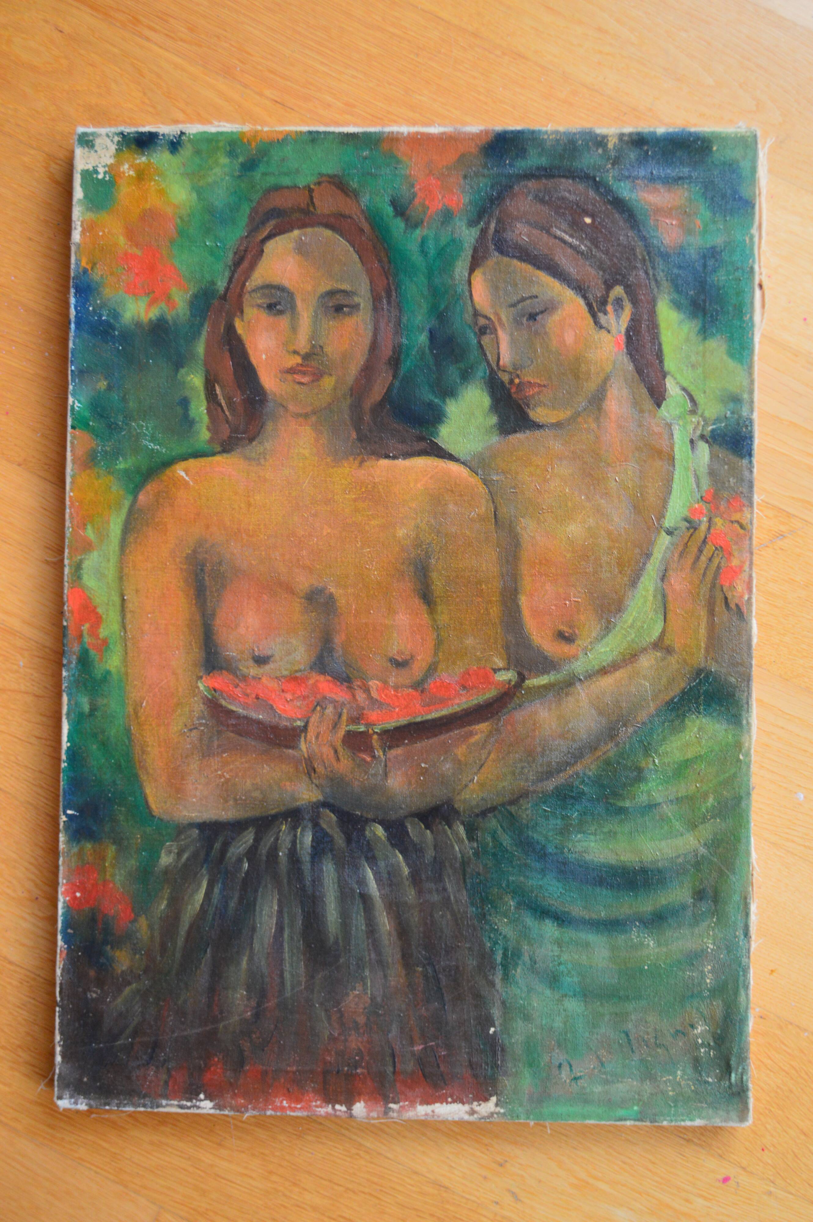 Ancient painting – Two female figures France (attributed), circa 1905–1925