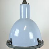 Bauhaus grey enamel industrial pendant lamp with glass cover, 1950s