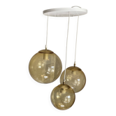 Suspension cascade à 3 globes à bulles jaune dorées vintage 1970