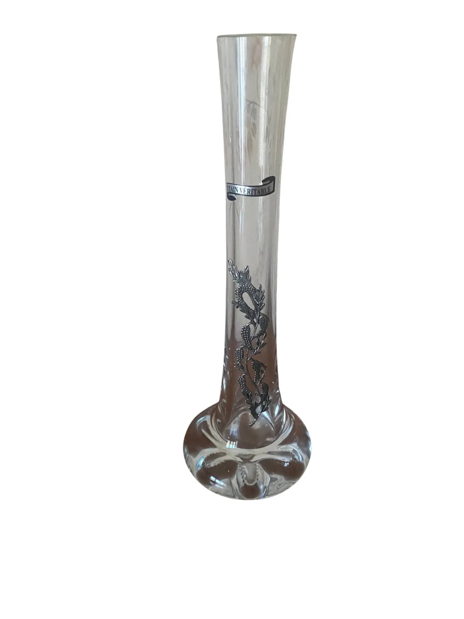 Single flower vase decorated in pewter