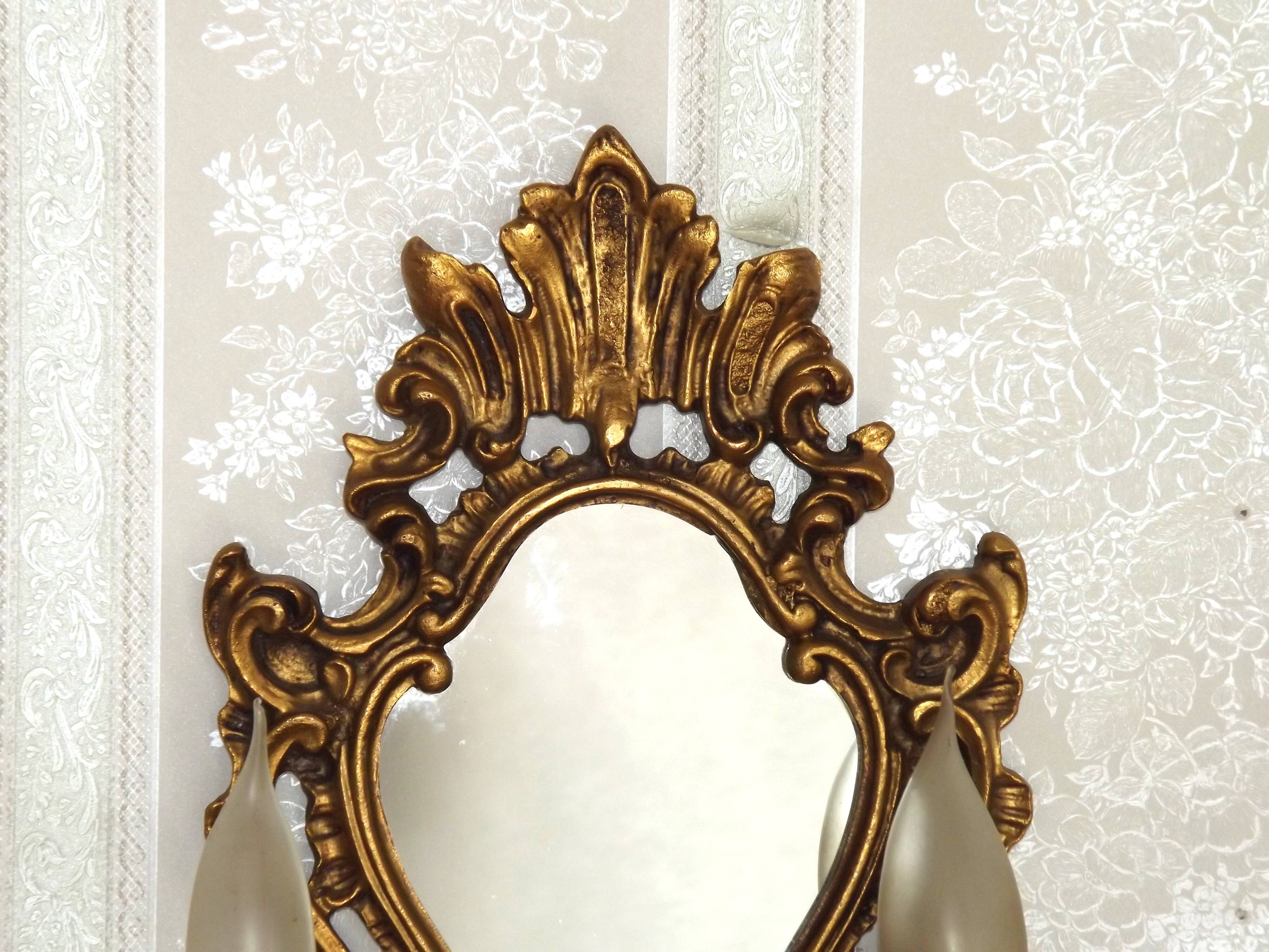 French Antique Gilt Bronze Double Light Crystal Mirrored Wall Sconce 4806