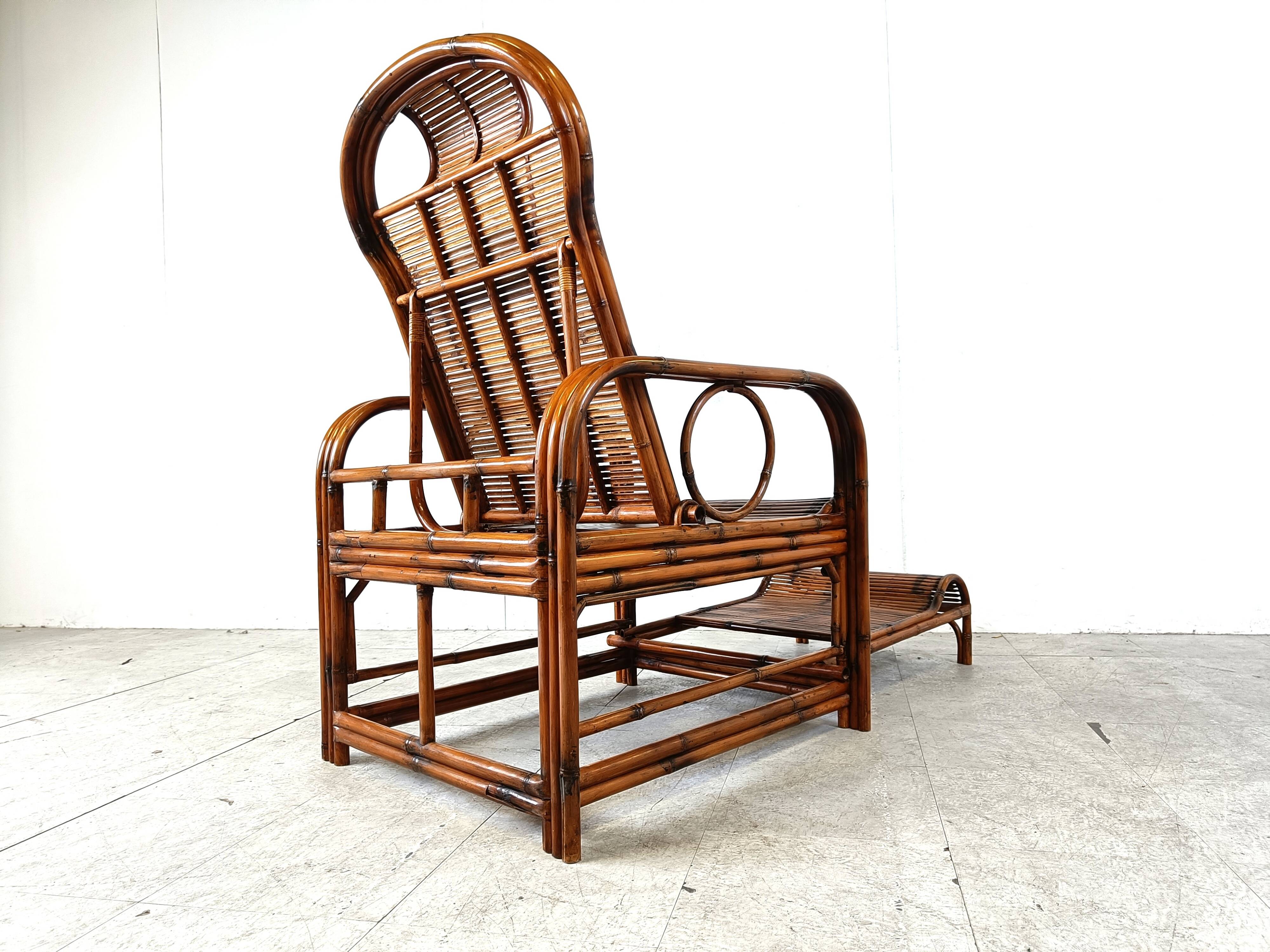 Chaise de jardin vintage en rotin et bambou, 1950