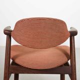 4 Wenge Cowhorn Tijsseling Dining Chairs with Stone Red Fabric, Hulmefa 60s