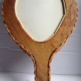 Miroir à main en rotin vintage 70s