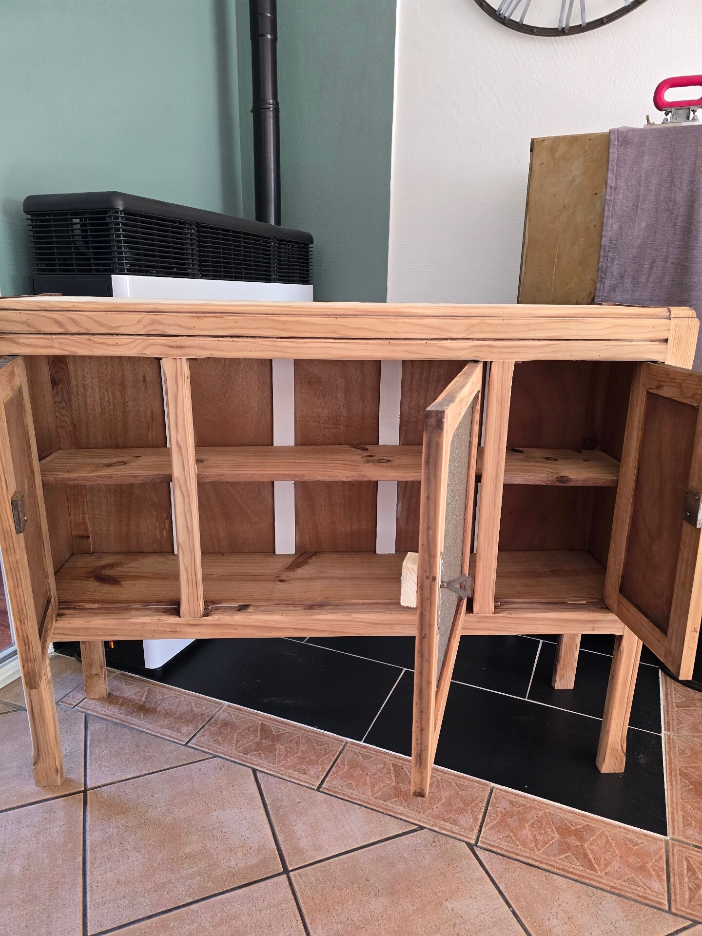 Buffet bois brut restauré pour meuble rangement d'entrée ou TV 