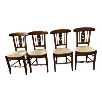 4 chaises en bois massif et paille