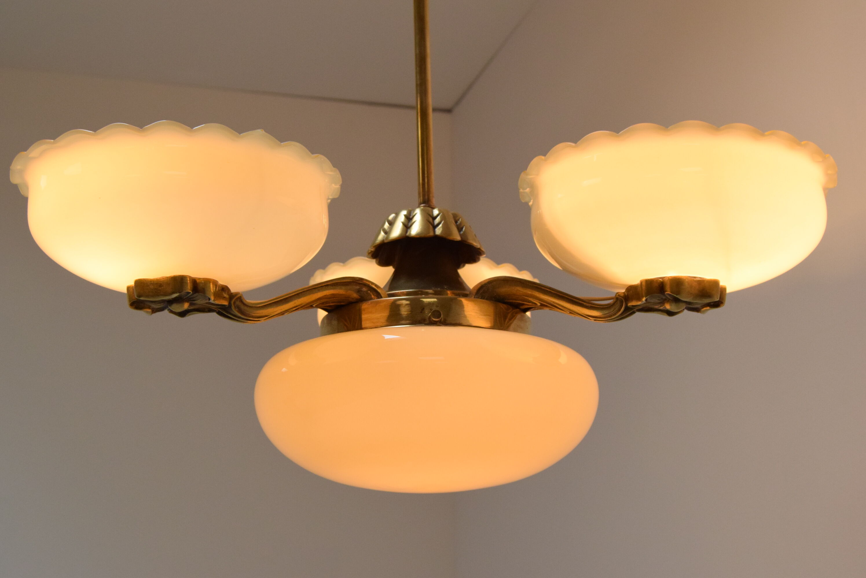 Art deco rare Brass Chandelier,1930's.