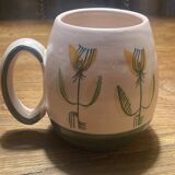 Set of two ceramic mugs signed Yvon ROY