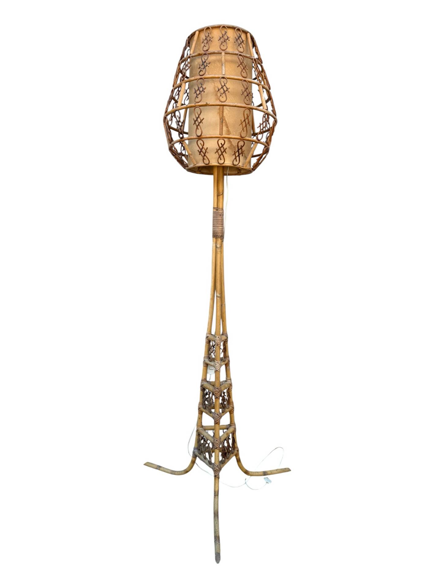 1950s Rattan Floor Lamp in the Style of Louis Sognot, France