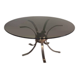 Table basse en chrome et verre fumé, années 1960