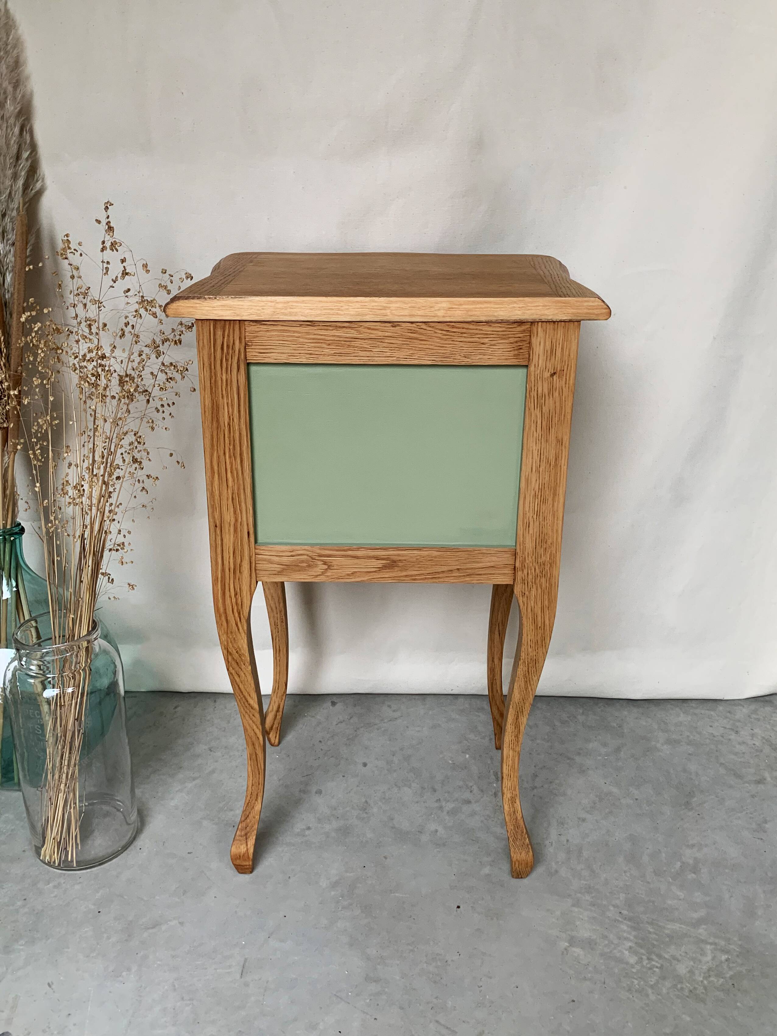 Wooden and green bedside table