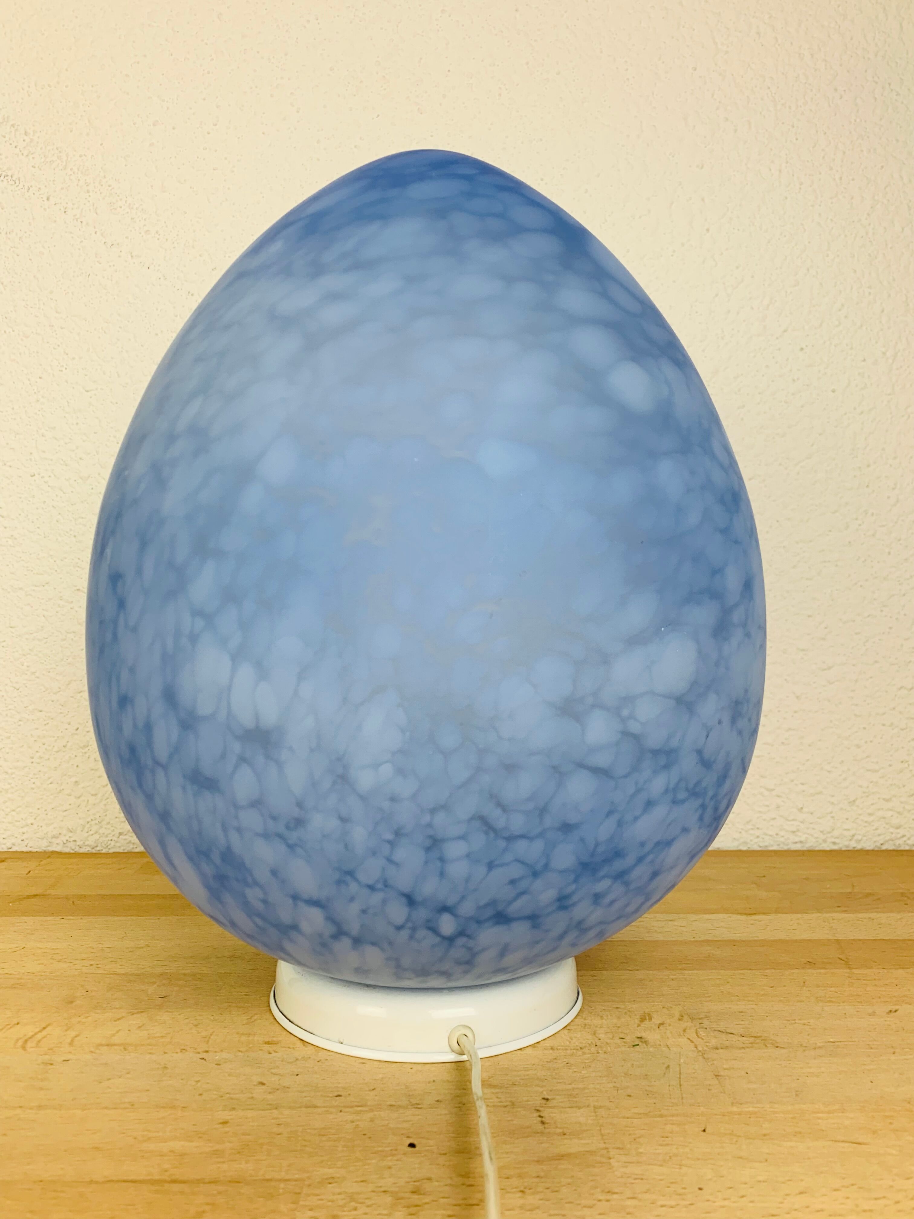 Domec egg lamp, blue speckled glass from Vianne, 70s