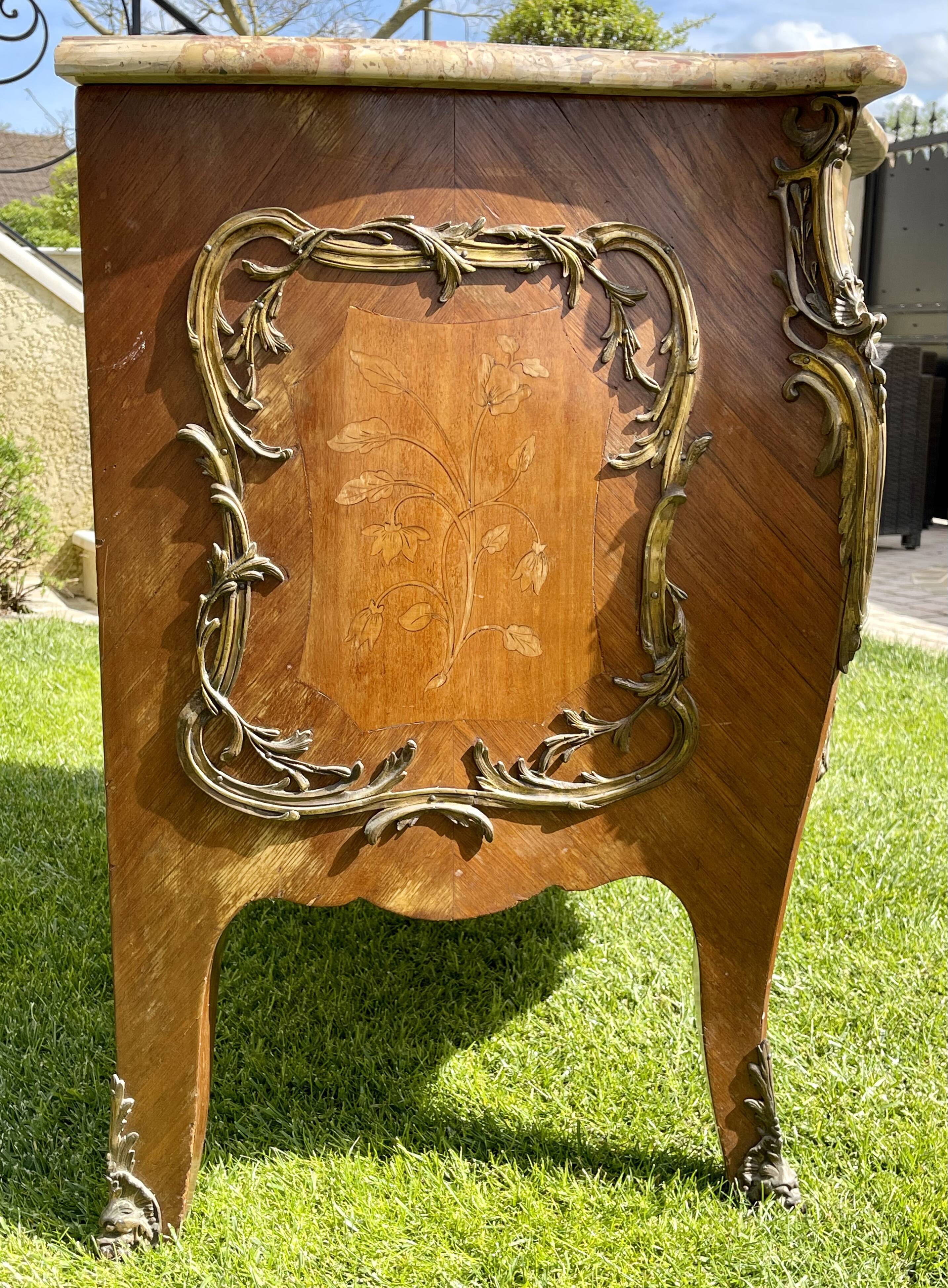 Chest of drawers marquetry & bronze style Louis XV