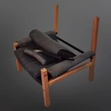 Constructivist design lounge chair wood, metal and canvas, Netherlands 1960