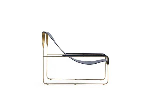 Classic Contemporary Chaise Longue in Aged Brass and Navy Blue Leather