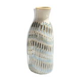Vase artisanal en céramique grès émaillé écru motif ethnique