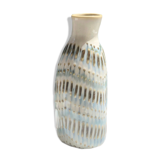 Handcrafted vase in ceramic enamelled enamelled ecru ethnic motif