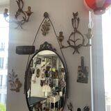 Large French Napoleon III Period Oval Bronze Wall Mirror, 19th Century