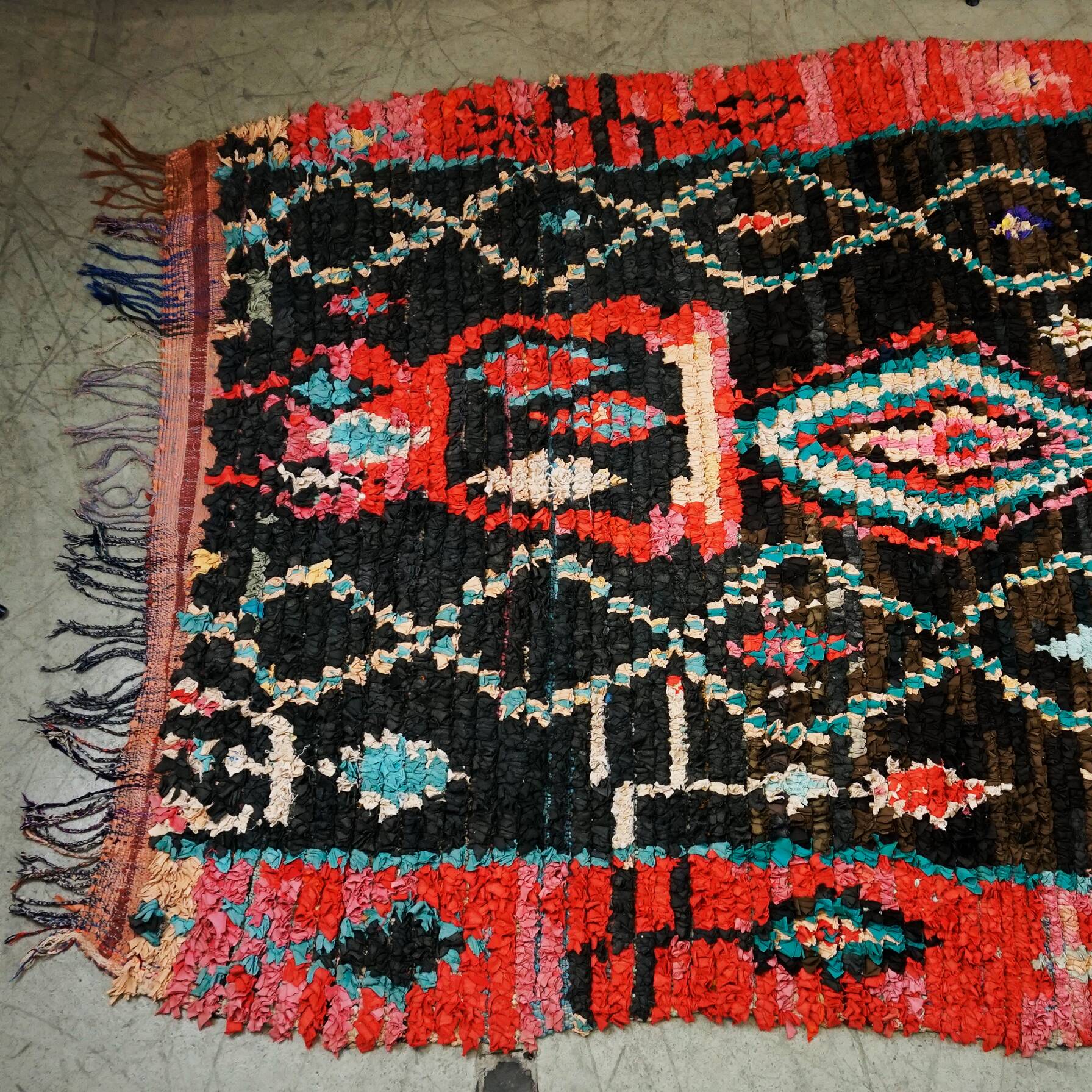 Vintage Multicoloured Hand Knotted Moroccan Berber Boucherouite Rug
