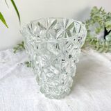 Small vintage glass vase with geometric pattern