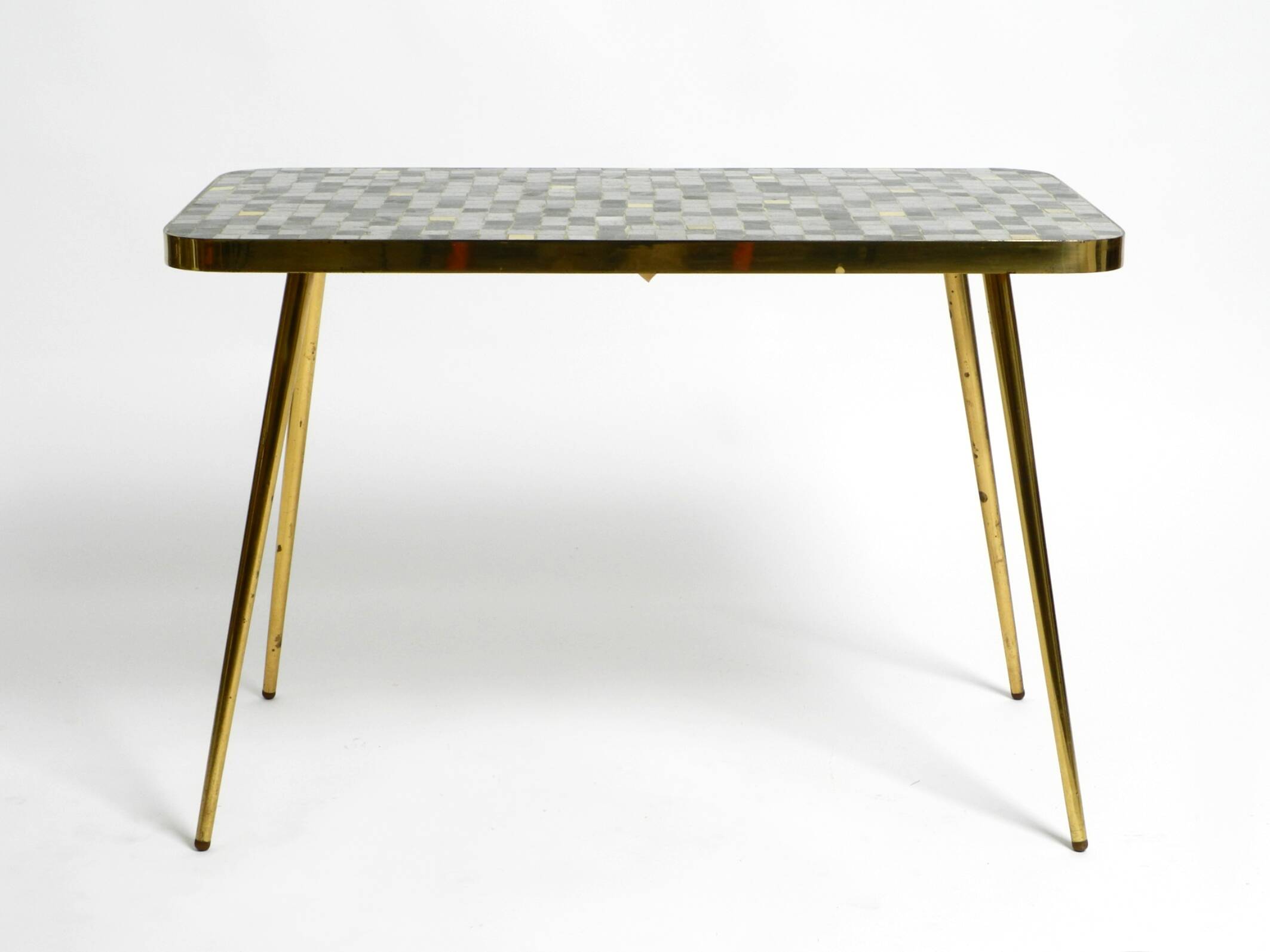 Beautiful Mid Century Modern brass side table with mosaic surface by Münche