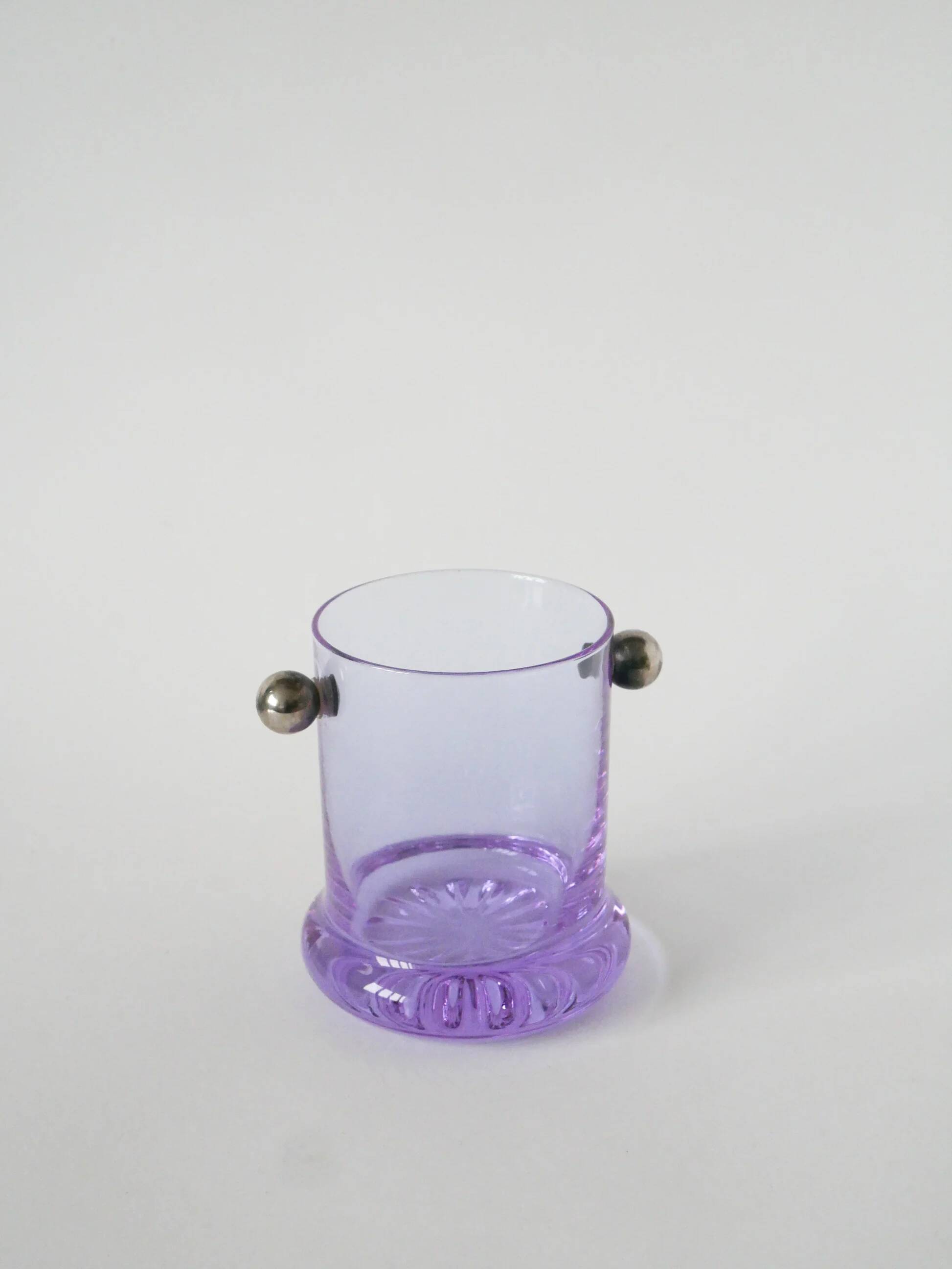Set consisting of 5 cocktail glasses and an ice bucket, purple and chrome, made in Italy, 1960.