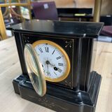 Napoleon III style fireplace clock in black marble and bronze