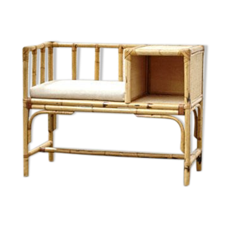Banc meuble téléphone en rotin