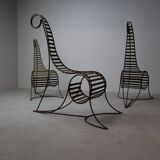 Set of three sculptural iron chairs