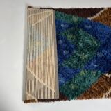 Abstract scandinavian multicolor high pile rya rug carpet, sweden, 1960s