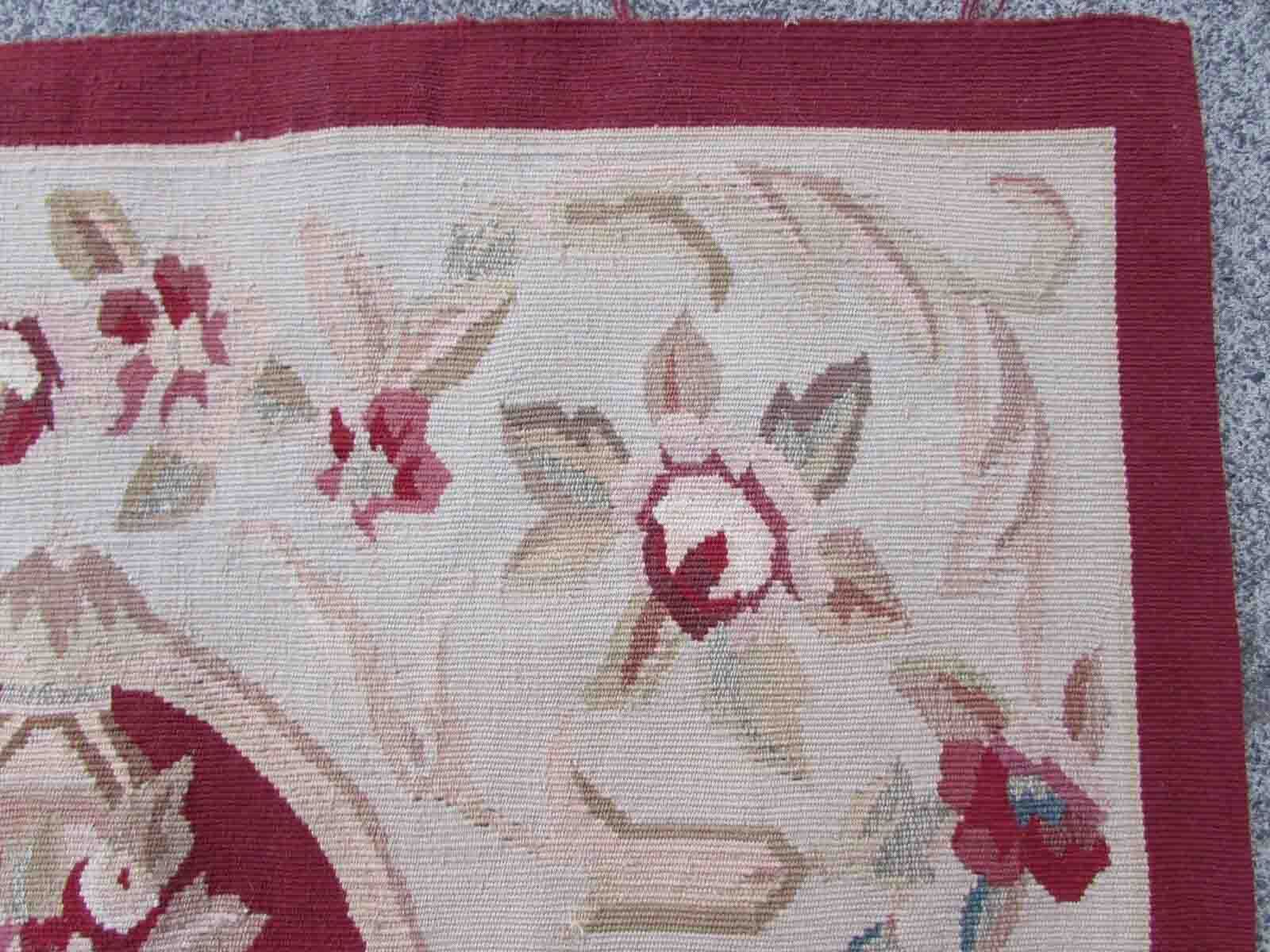 Vintage French carpet Aubusson handmade 79cm x 145cm 1970s