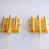 Paire d'appliques murales Carl Fagerlund du milieu du siècle pour Orrefors, Suède, vers 1960